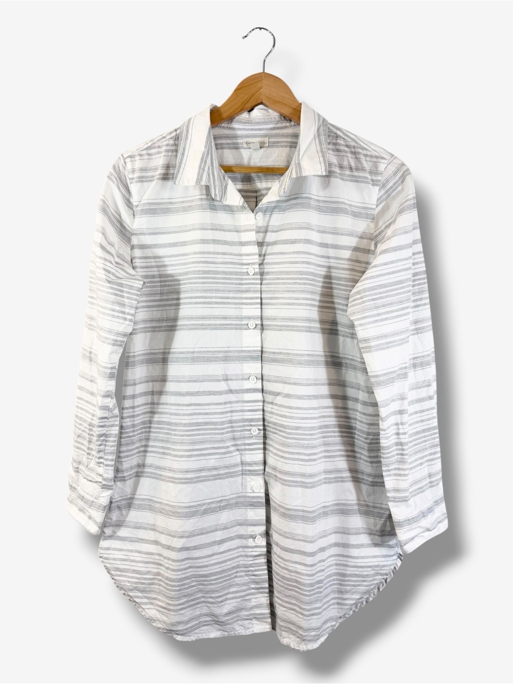 Garnet Hill Organic Pima Cotton Stripe Button Down Shirt Size 8 Gray White